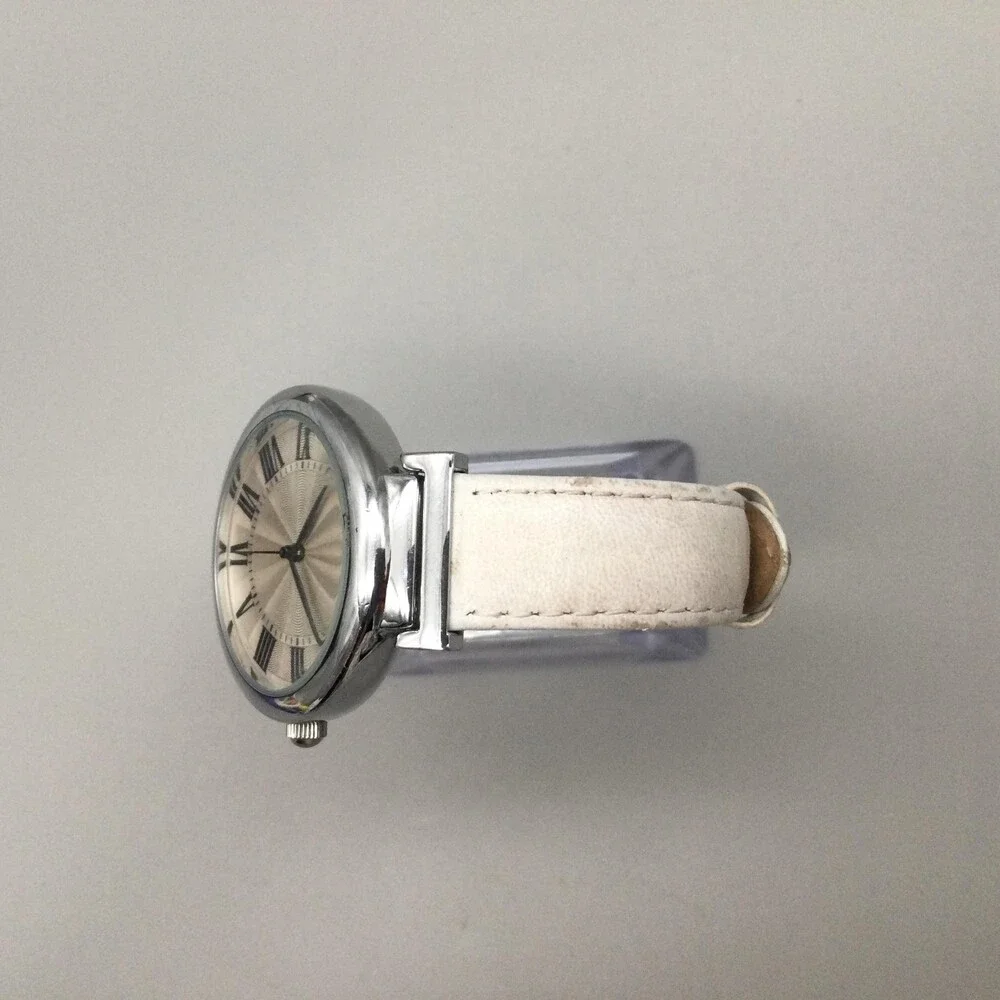 Anne Klein Womens Dress Watch 38mm Large Dial White Leather AK/2137 New Battery